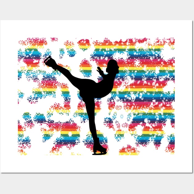 Figure Skater with Distressed Rainbow Pride Background Design Wall Art by PurposelyDesigned